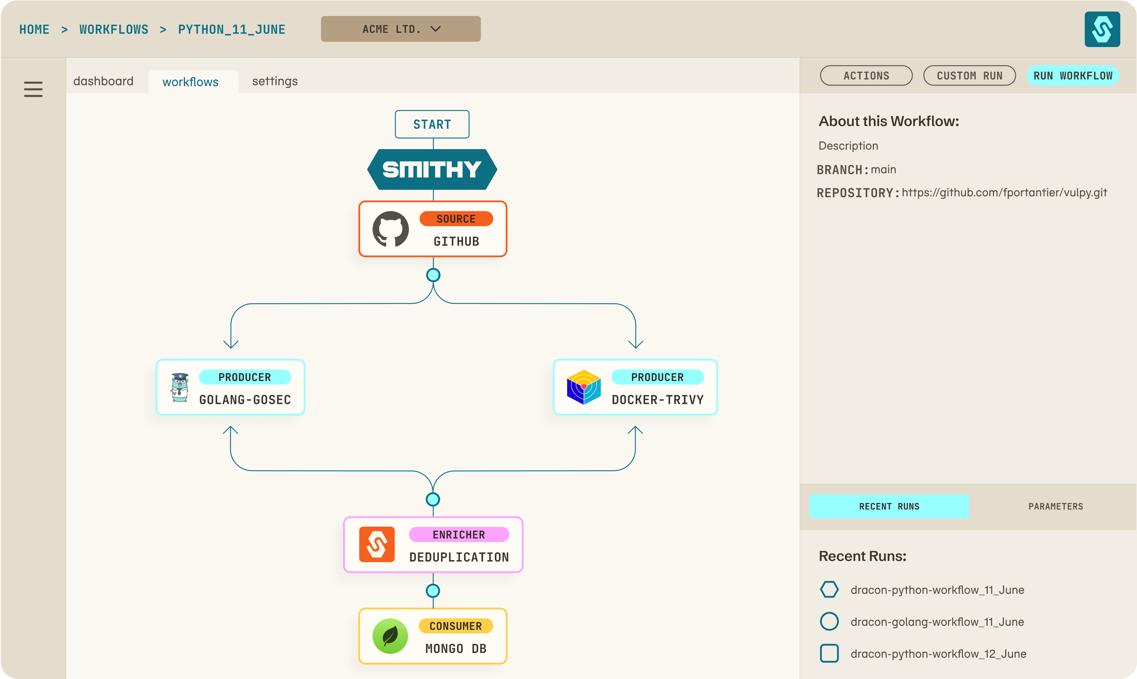 Workflows listing screenshot